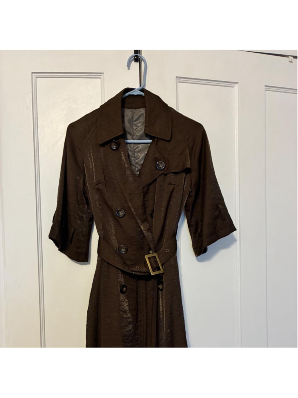 Brown Double Breasted Trench Coat Dress (3/4 sleeve)